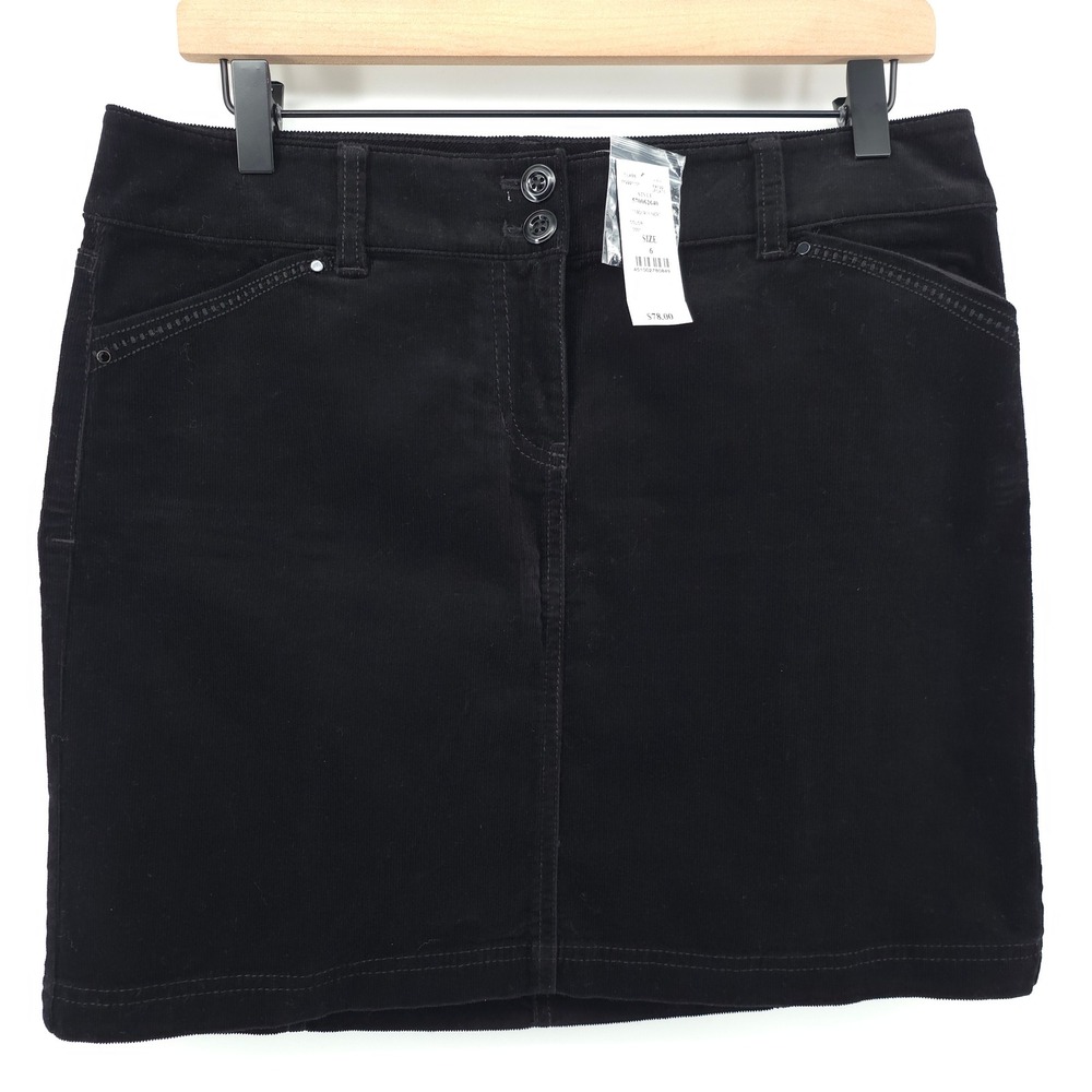 White House Black Market Women Skirt Corduroy 6 Black Mini Pocket - NWT